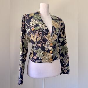 Vintage ‘90s HMS by Jonathan Martin Navy Floral Print Lightweight Cropped Blazer